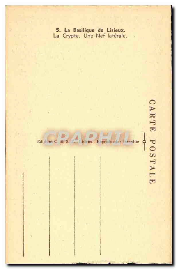La Basilique de Lisieux — La Crypte. Une Nef latérale — Éditions C. B. S. T., Lisieux — Verso