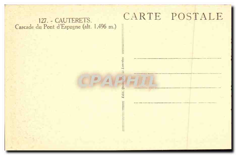 CPA Cauterets Cascade Pont d Espagne — Verso