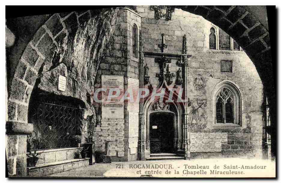 Rocamadour — Tombeau de Saint-Amadour et entrée de la Chapelle Miraculeuse — Librairie Vertuel à Saint-Céré