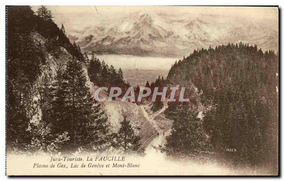 Plaine de Gex, Lac de Genève et Mont-Blanc — Jura-Touriste, La FAUCILLE — éditeur inconnu, n° série 1556 A