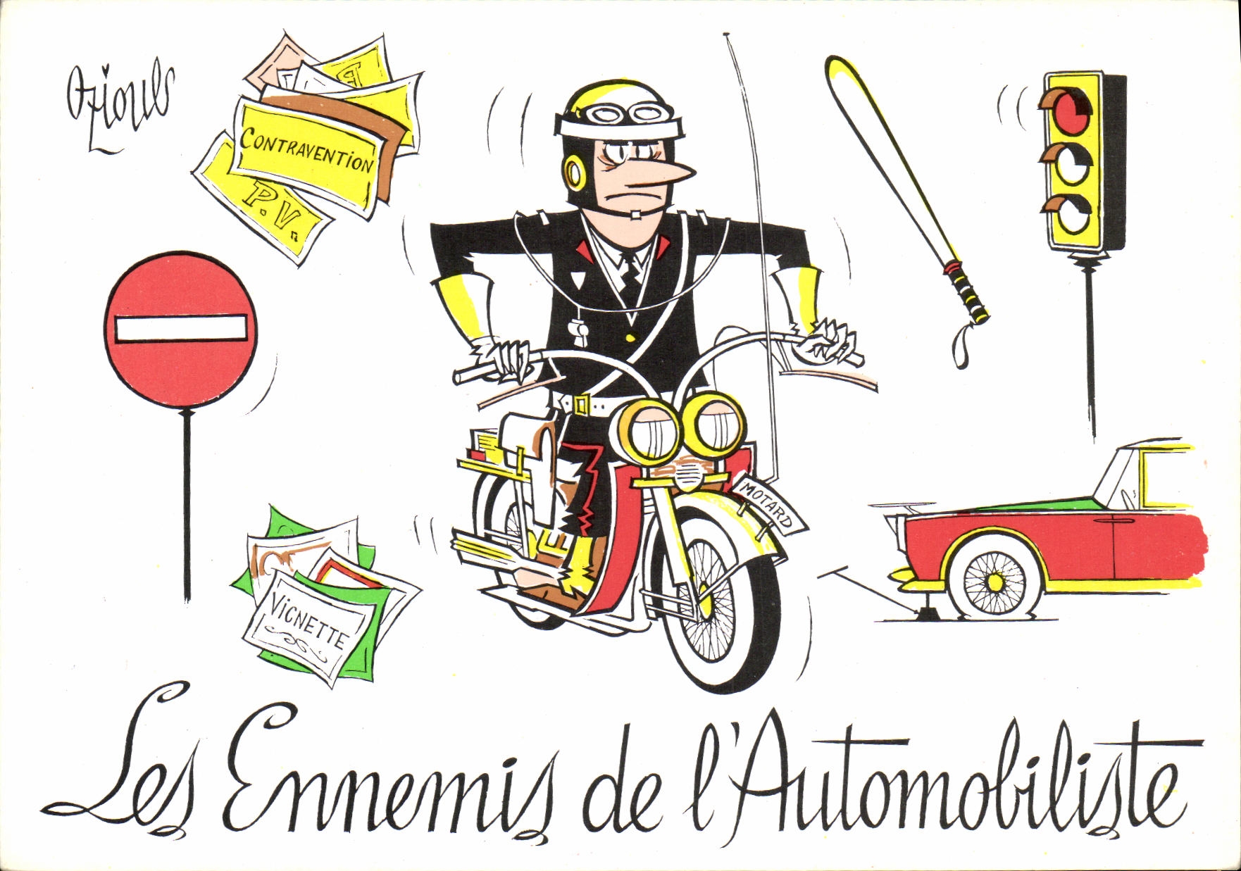 CPM Les Ennemis de l Automobiliste Moto Policier Gendarme