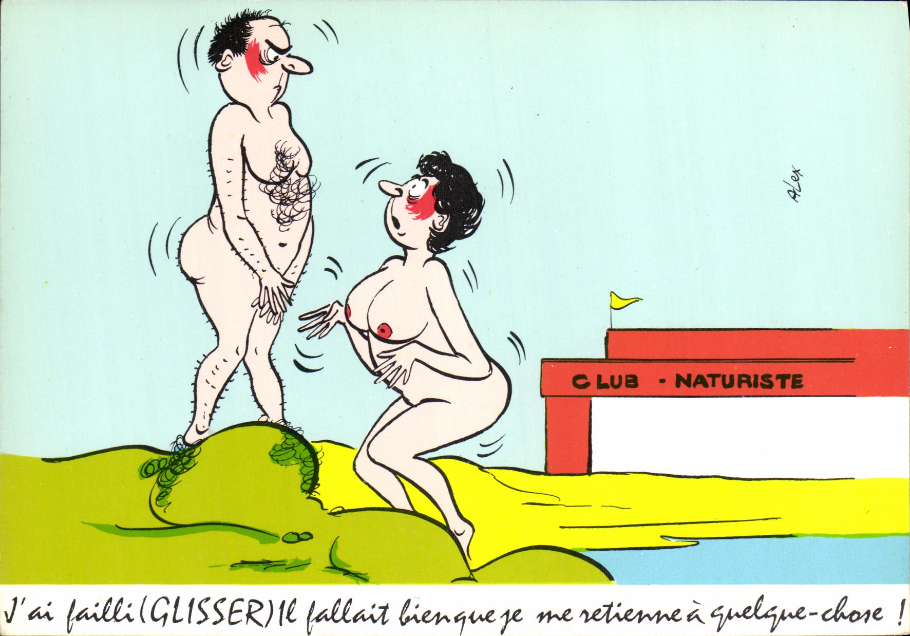 Club Naturiste — caricature d'un couple en situation comique — Alex