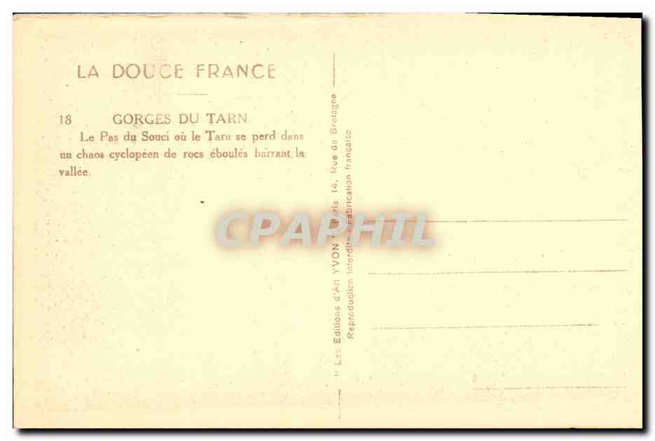 Gorges du Tarn — Le Pas du Souci — Éditions d'Art YVON — Rückseite