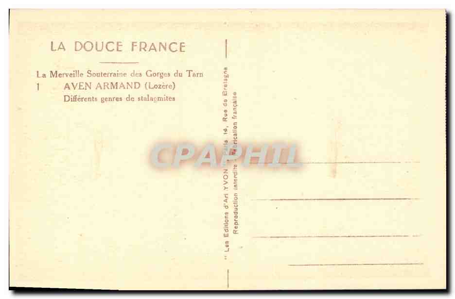 CPA La Merveille Souterraine des Groges du Tarn Aven Armand Differents genres de stalagmites — Rückseite