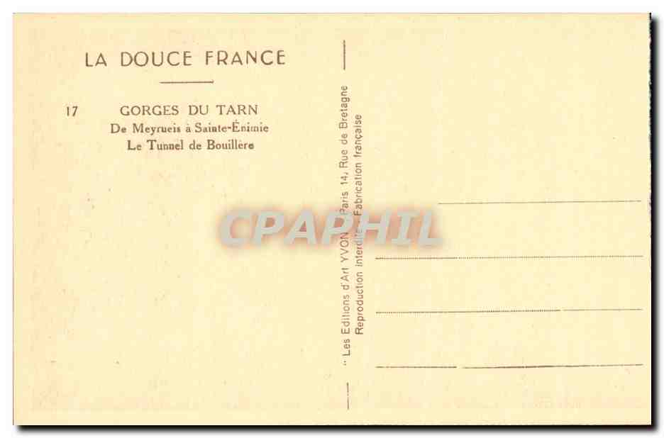 Gorges du Tarn — Le Tunnel de Bouillère — Les Éditions d'Art Yvon, Paris — Verso