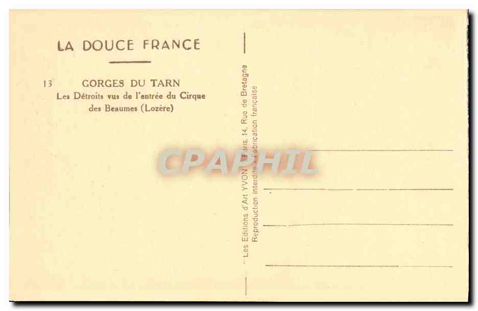 CPA Gorges du Tarn Les Detroits vus de l entree du cirque des Beaumes — Rückseite