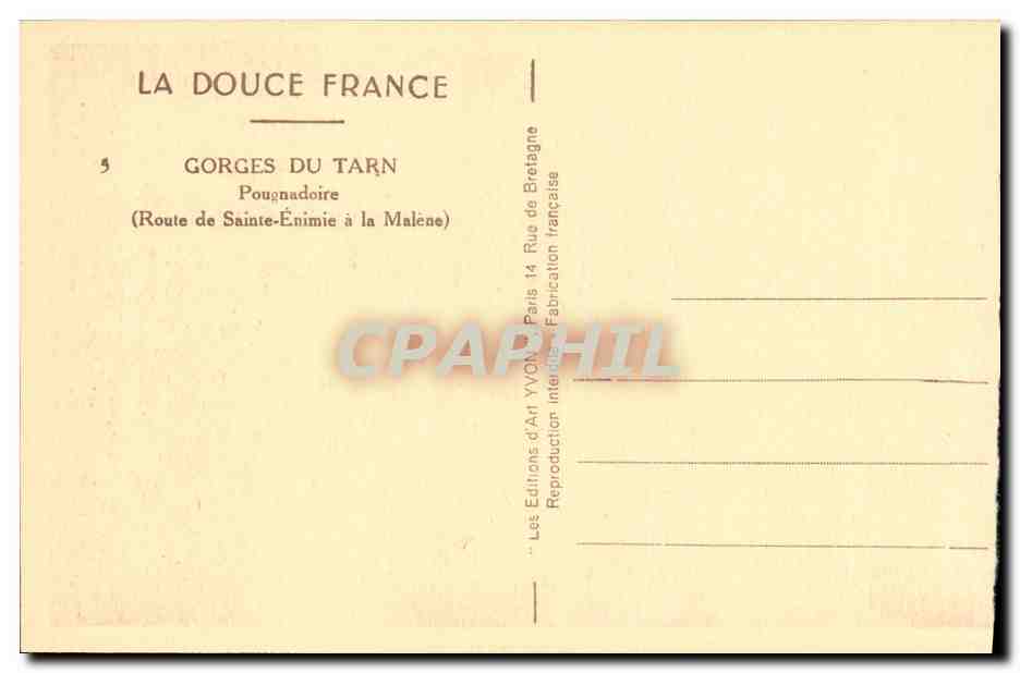 CPA Gorges du Tarn Pougnadoire Route de Ste Enimie a la Malene  — Rückseite