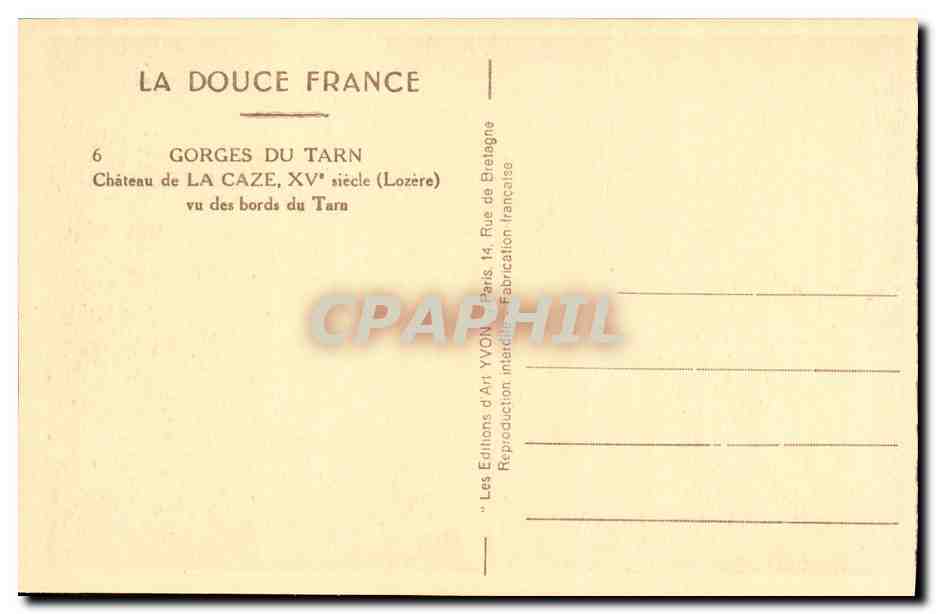 Château de La Caze — Gorges du Tarn — Les Éditions d'Art YVON, Paris — Rückseite