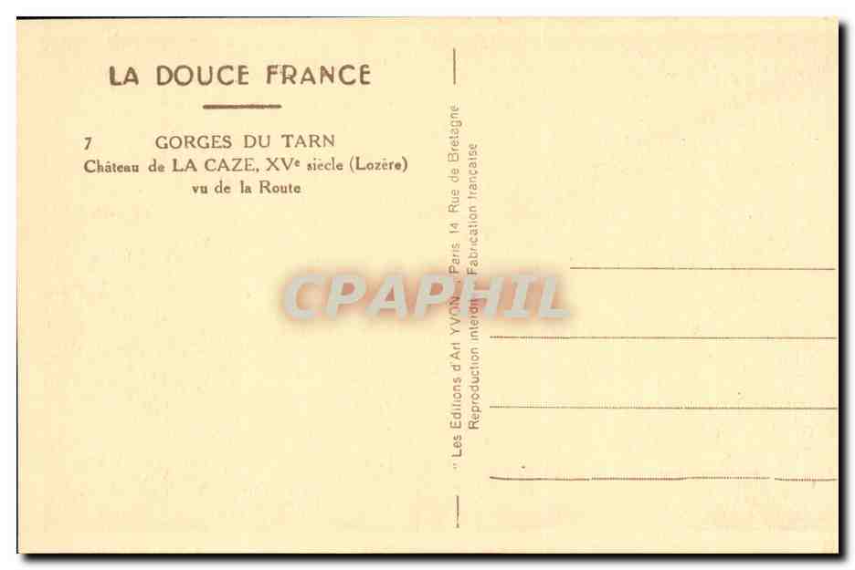 CPA Gorges du Tarn Chateau de La Caze XV e siecle vu de la Route — Rückseite