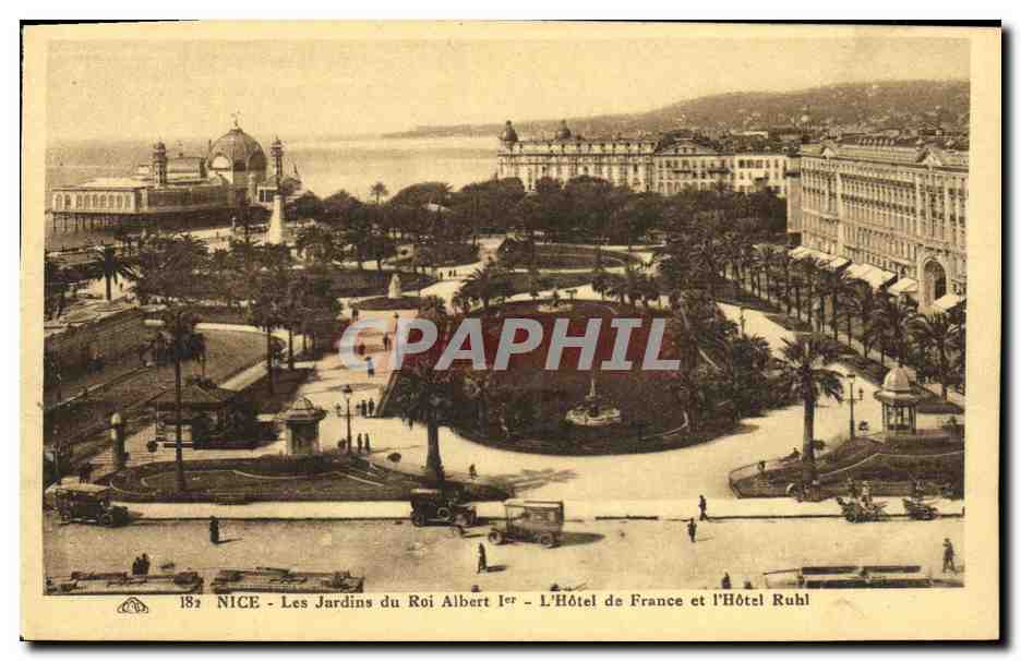 CPA Nice Les Jardins du Roi Albert 1er L Hotel de France et l hotel Ruhl
