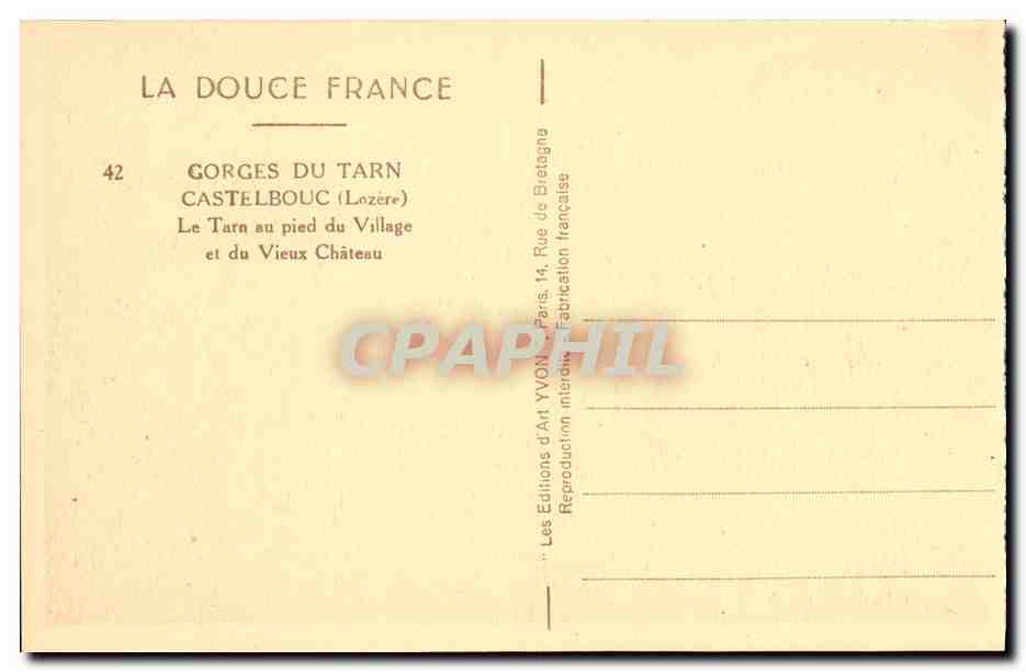 Gorges du Tarn — Castelbouc (Lozère) — Les Éditions d'Art Yvon, Paris — Verso