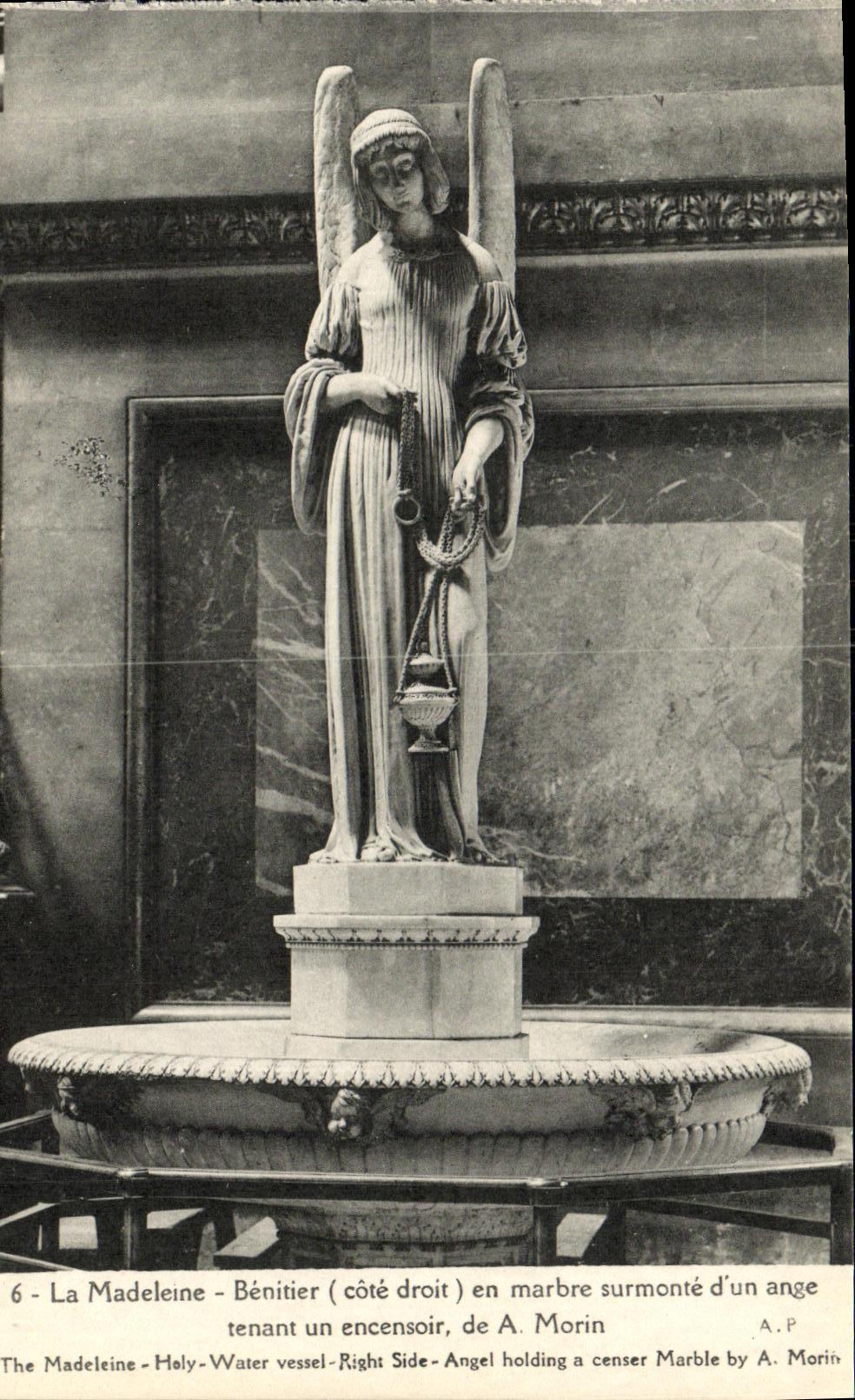CPA La Madeleine Benitier en Marbre Surmonte d Un Ange Paris 