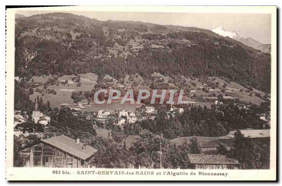 Saint-Gervais-les-Bains et l'Aiguille de Bionnassay — vue panoramique — L. Morand, Haute-Savoie