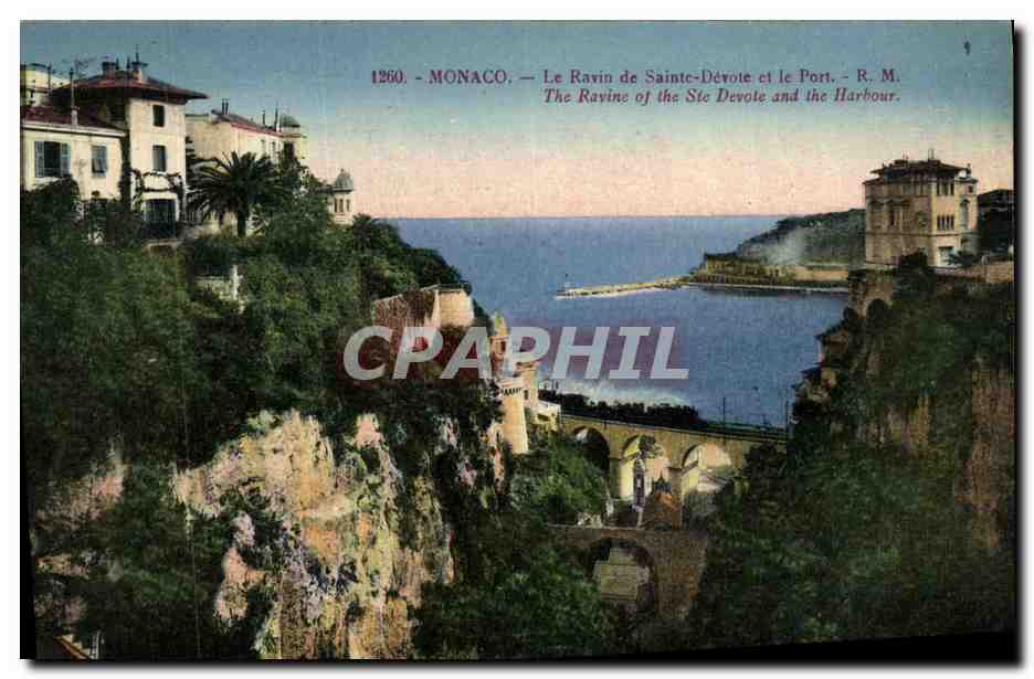 CPA Monaco Le Ravin de Sainte Devote et le Port Train