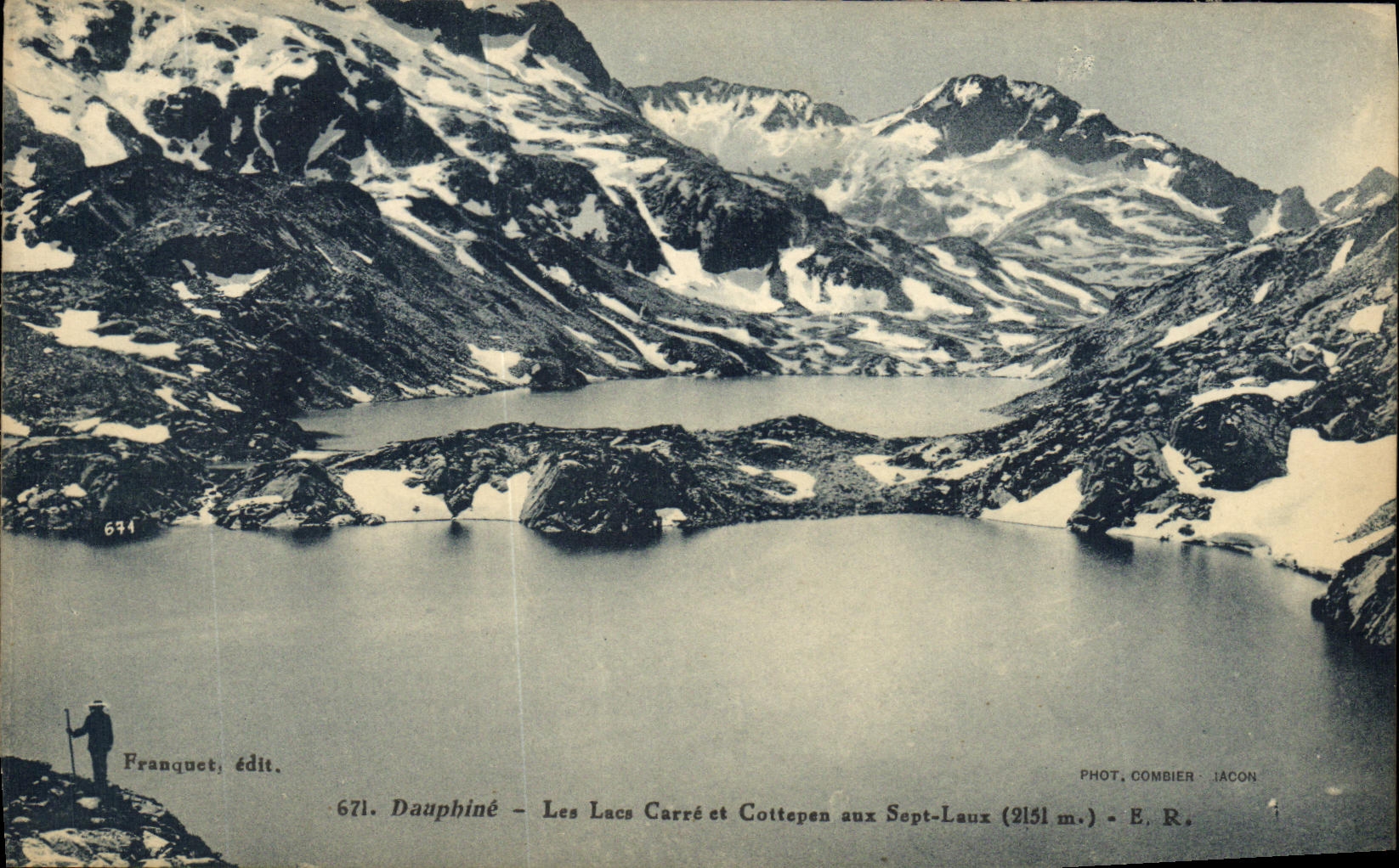 Les Lacs Carré et Cottepen aux Sept-Laux (2151 m.) — Dauphiné — Phot. Combier, Iacon — Éd. Franquet, n° 671