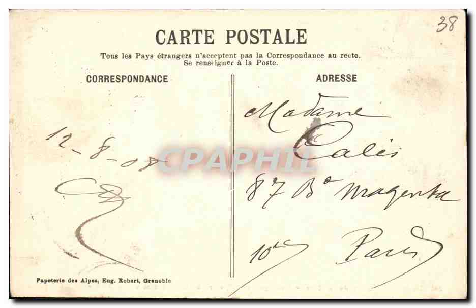 Dauphiné — Ligne de la Mure — Passage de la Rivoire à pic de 300 m sur le Drac et le Mt. Aiguille — Papeterie des Alpes, Eng. Robert, Grenoble, n° 561 — Verso