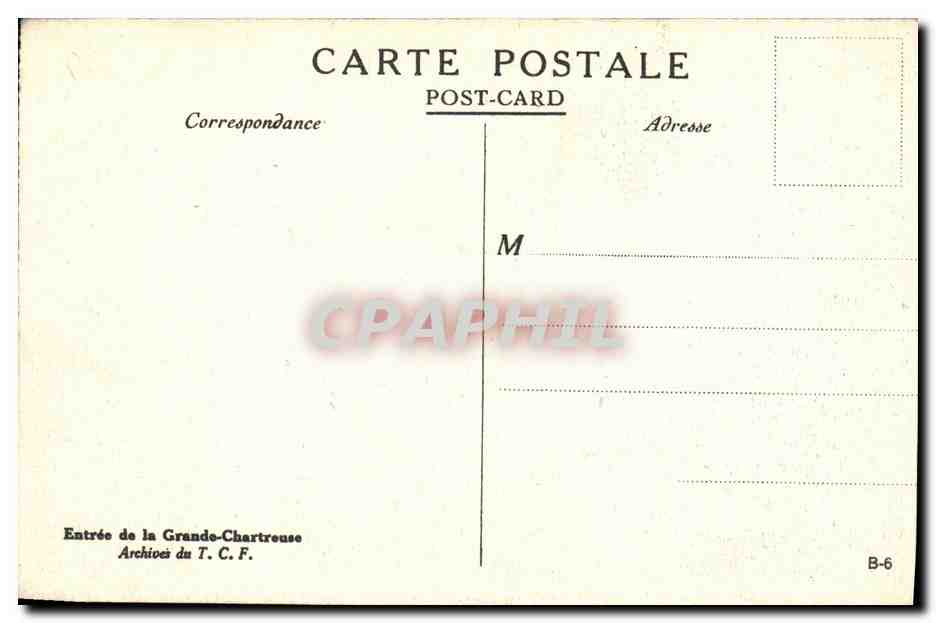 Entrada de la Grande-Chartreuse — Archives del T.C.F. — B-6 — Reverso