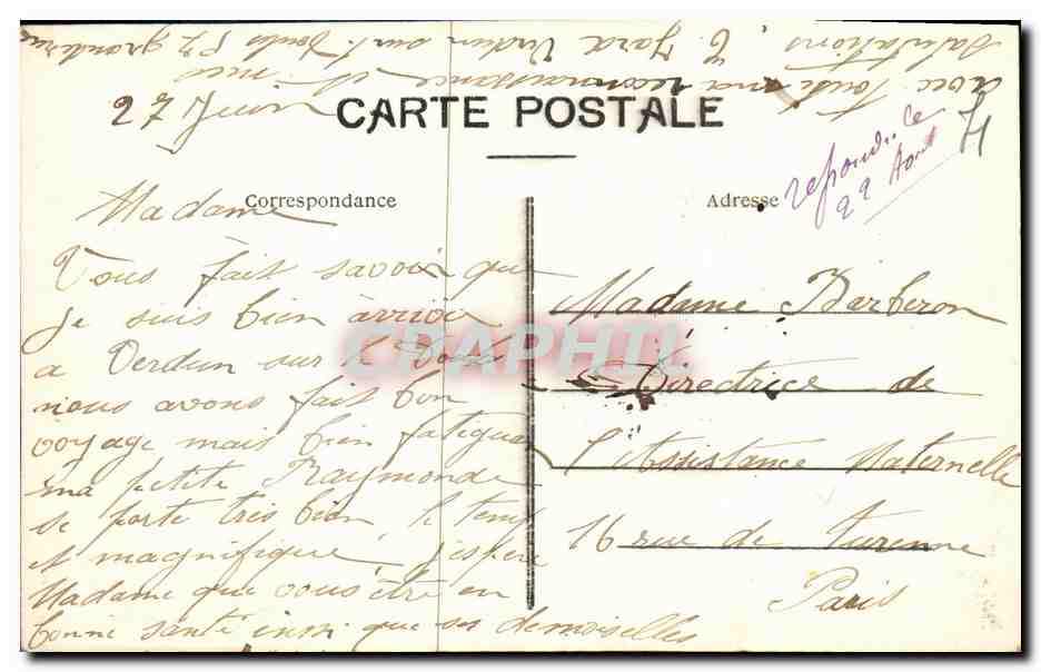 Verdun-sur-le-Doubs — Gartens des Krankenhauses und Petit-Doubs — L. Roussot, Verleger — Rückseite