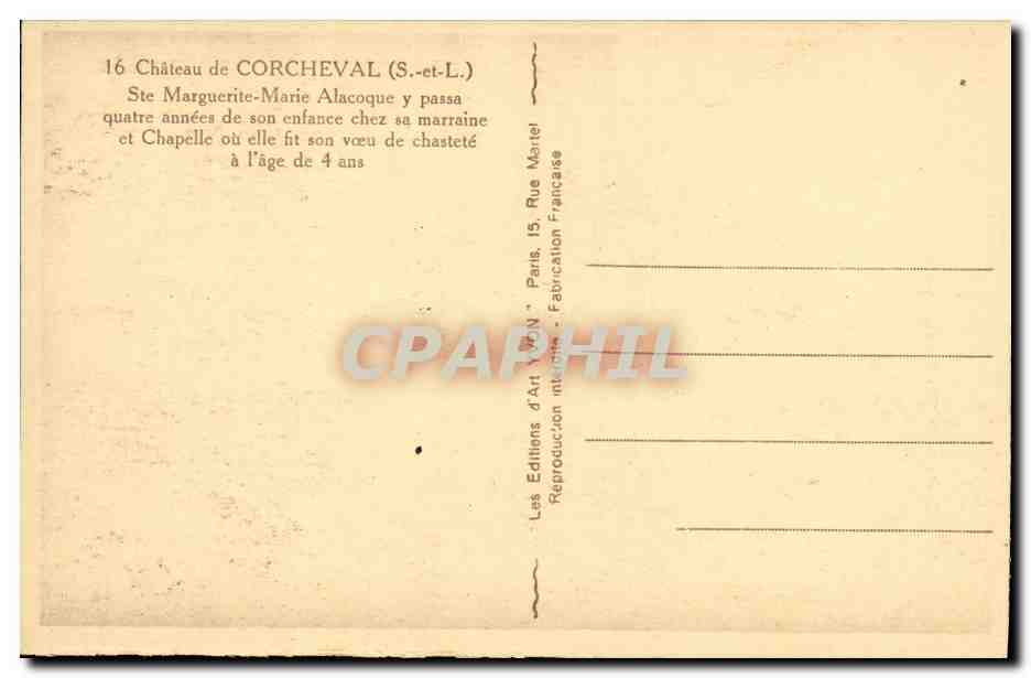 CPA Chateau de Corcheval Ste Marguerite Marie Alacoque ya passa quatre annees — Rückseite