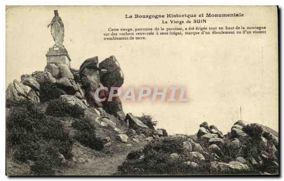 La Vierge de Suin — statue sur rochers renversés — P. Dijon, phot. Dijon