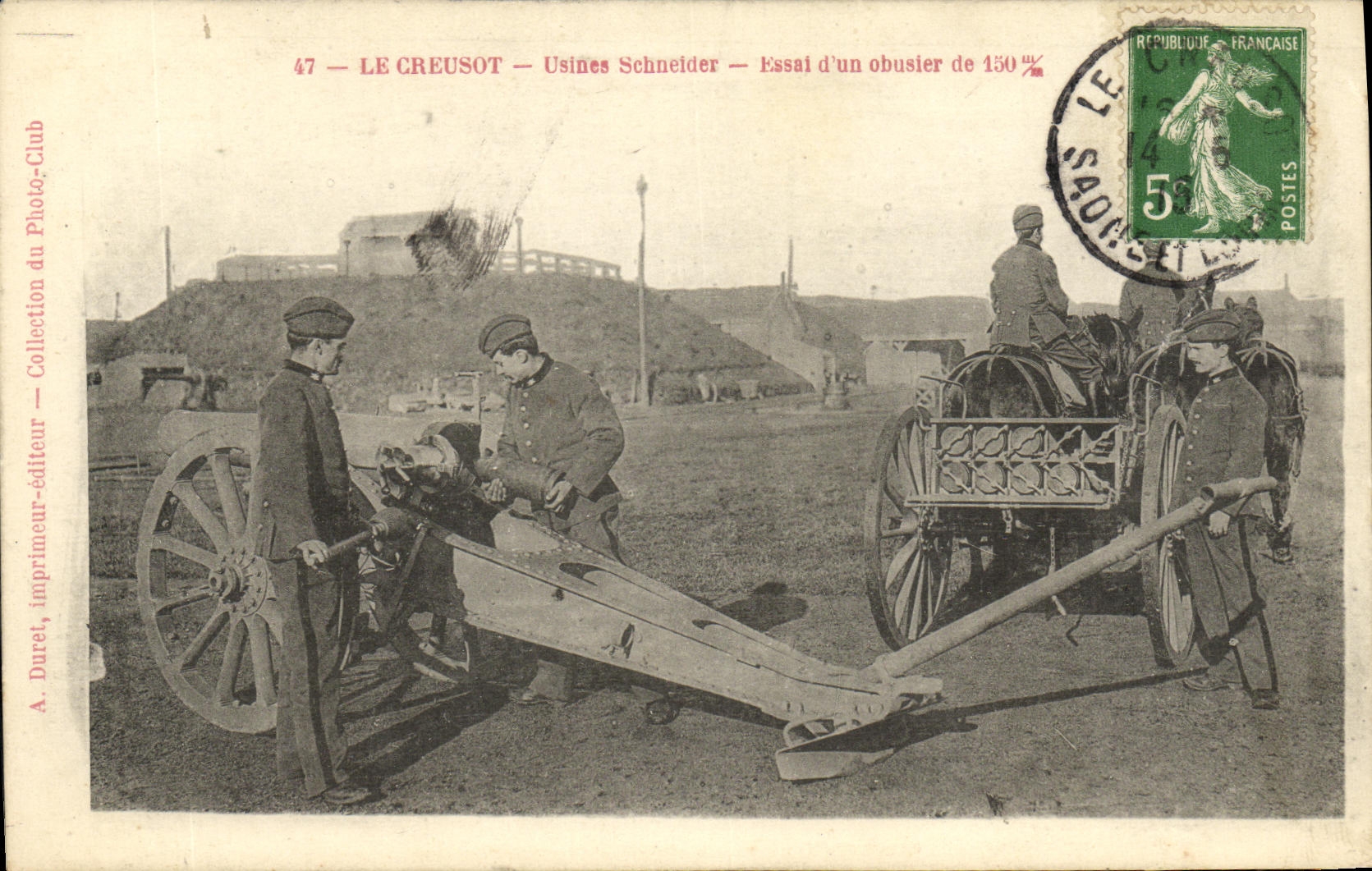 Le Creusot — Fábrica Schneider — Prueba de un obús de 150 mm — A. Duret, editor-impresor