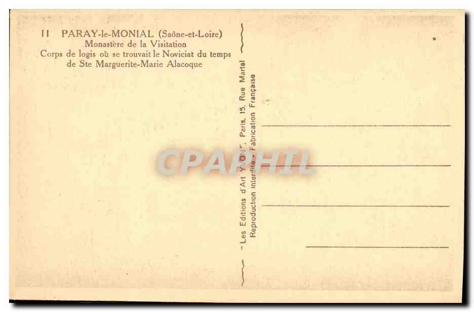 CPA Paray le Monial Monastere de la Visitation Corps de logis  — Rückseite