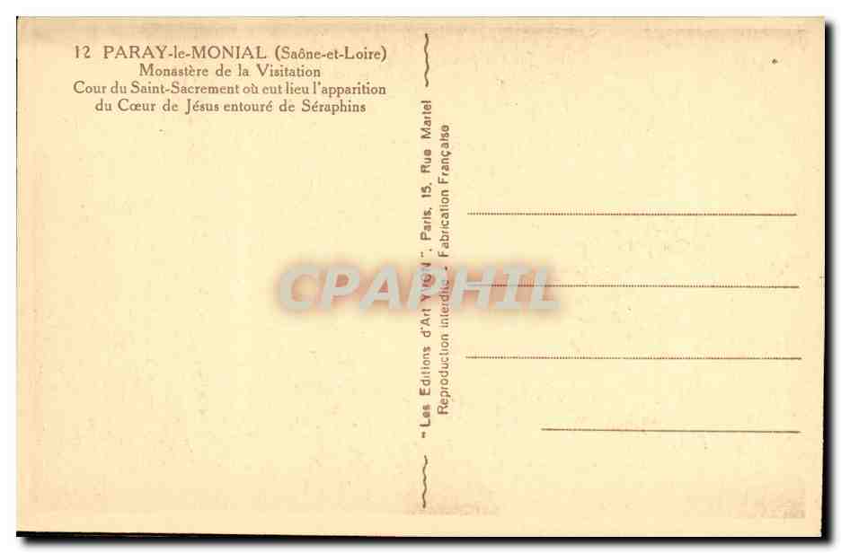 Cour du Monastère de la Visitation à Paray-le-Monial — Éditions d'Art Vien — n°12 — Verso
