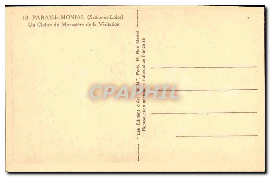 CPA Paray le Monial Un cloitre du monastare de la Visitation — Rückseite