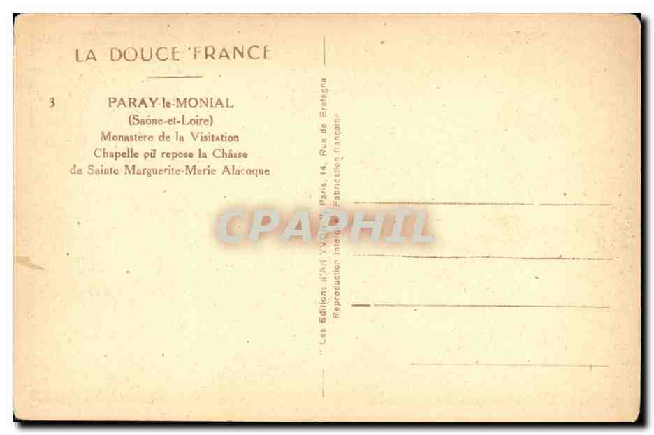 Chapelle de la Visitation — Paray-le-Monial — éditeur Les Editions V. Ard — Verso