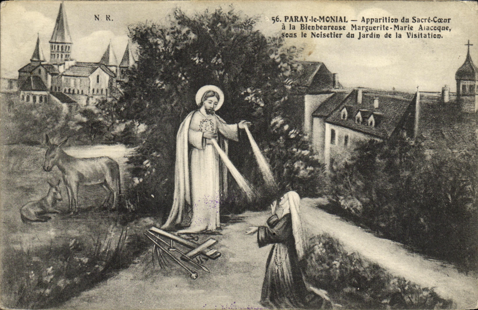 Paray-le-Monial — Apparition du Sacré-Cœur à la Bienheureuse Marguerite-Marie Alacoque, sous le Noisetier du Jardin de la Visitation — N.R. n°56