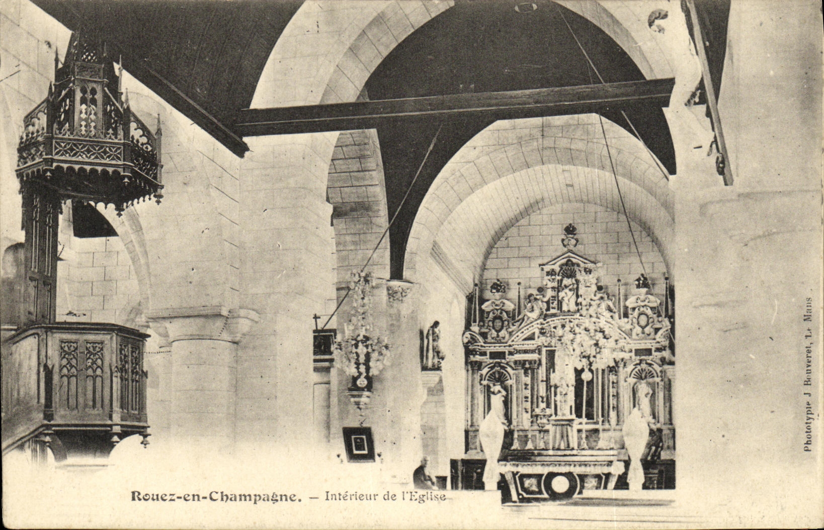 Rouez-en-Champagne — Intérieur de l'Église — Phototype J. Bauveret, Le Mans