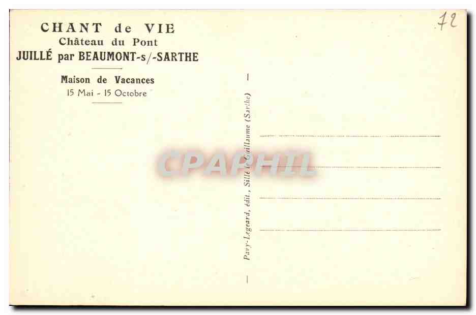 Château du Pont — Juillé par Beaumont-sur-Sarthe — Pavv-Legard, édit. Stillé (Sarthe) — Rückseite