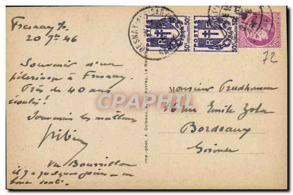 CPA Fresnay sur Sarthe Vue generale — Rückseite