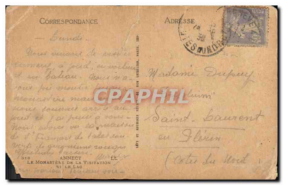CPA Annecy Le Monastere de la Visitation et le Lac — Reverso