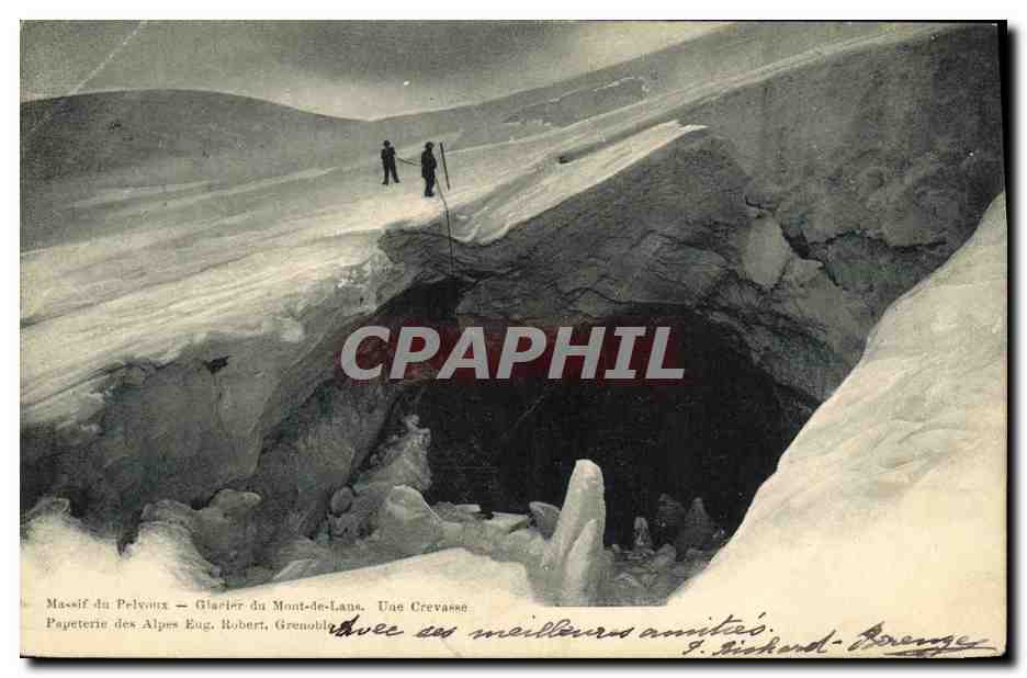 Massif du Pèlyonx — Glacier du Monte-de-Lana. Une Crevasse — Papeterie des Alpes Eug. Robert, Grenoble