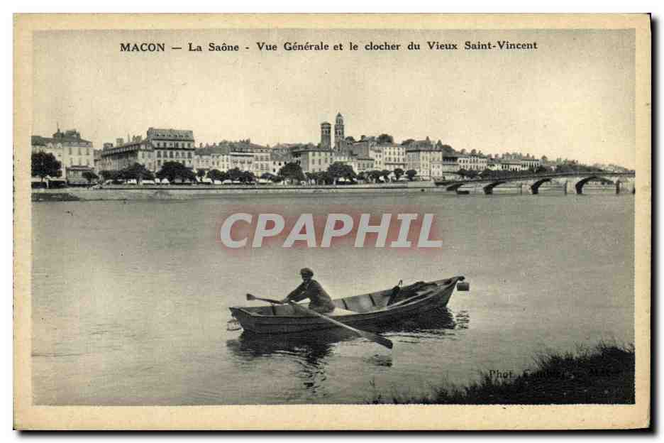 CPA Macon Vue Generale et le clocher du Vieux St Vincent