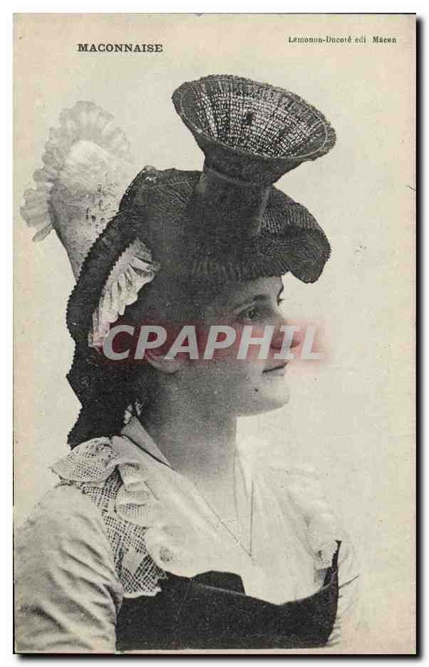Maconnaise — femme en chapeau à plume — Lemonnon-Ducoté édi. Maen