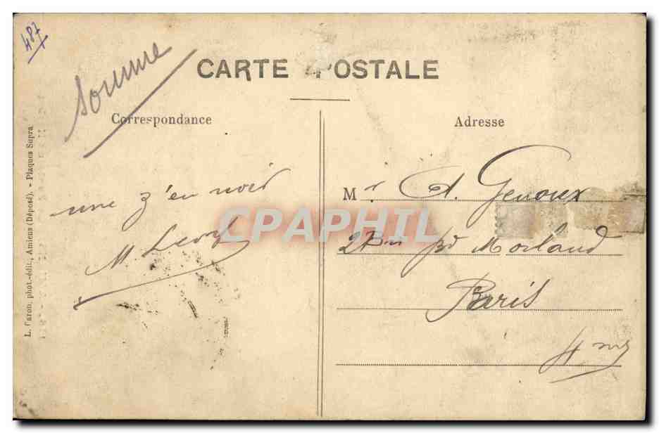 CPA Amiens La Fontaine Herbet — Rückseite