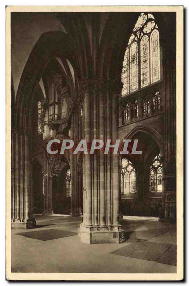 Intérieur du Strasbourg Cathedral — orgue et vitraux — éditeur Emil Hartmann, Strasbourg