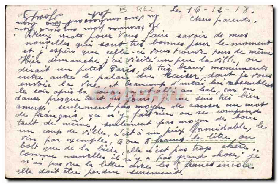 CPA Strasbourg Kaiserpalazt — Verso