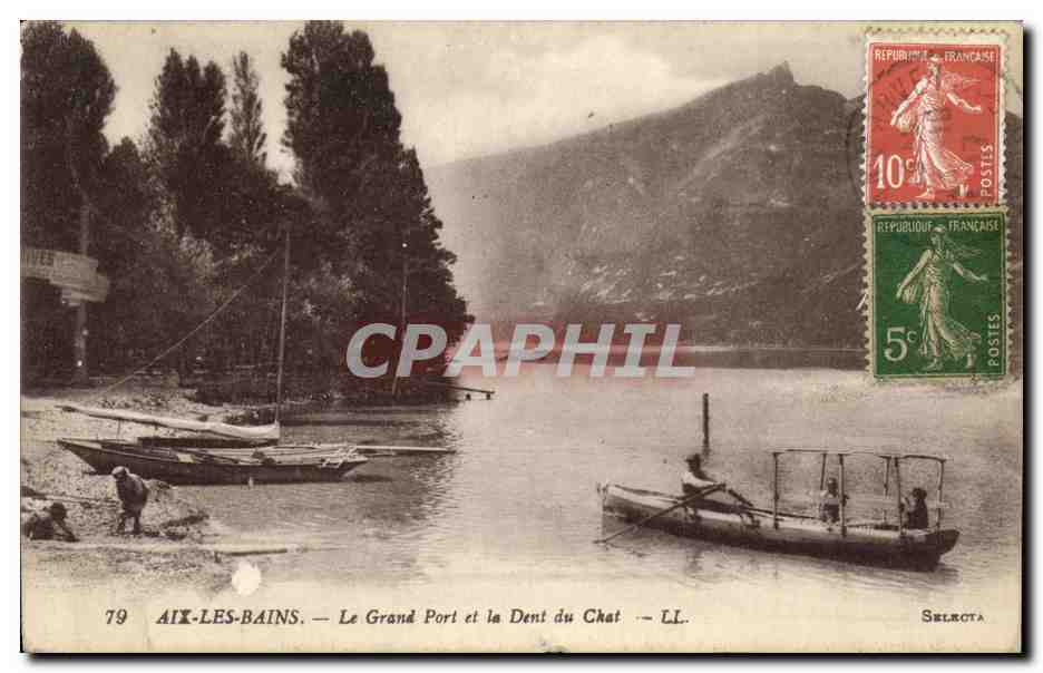 CPA Aix Les Bains Le Grand Port et le Dent du Chat Bateau