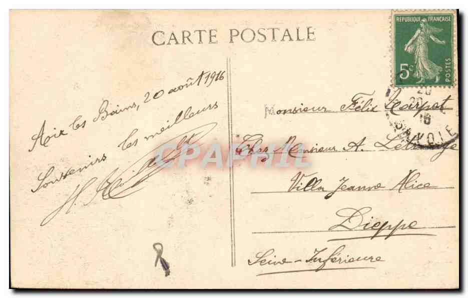 CPA Aix Les Bains Lac du Bourget et la dent du chat Bateau  — Verso