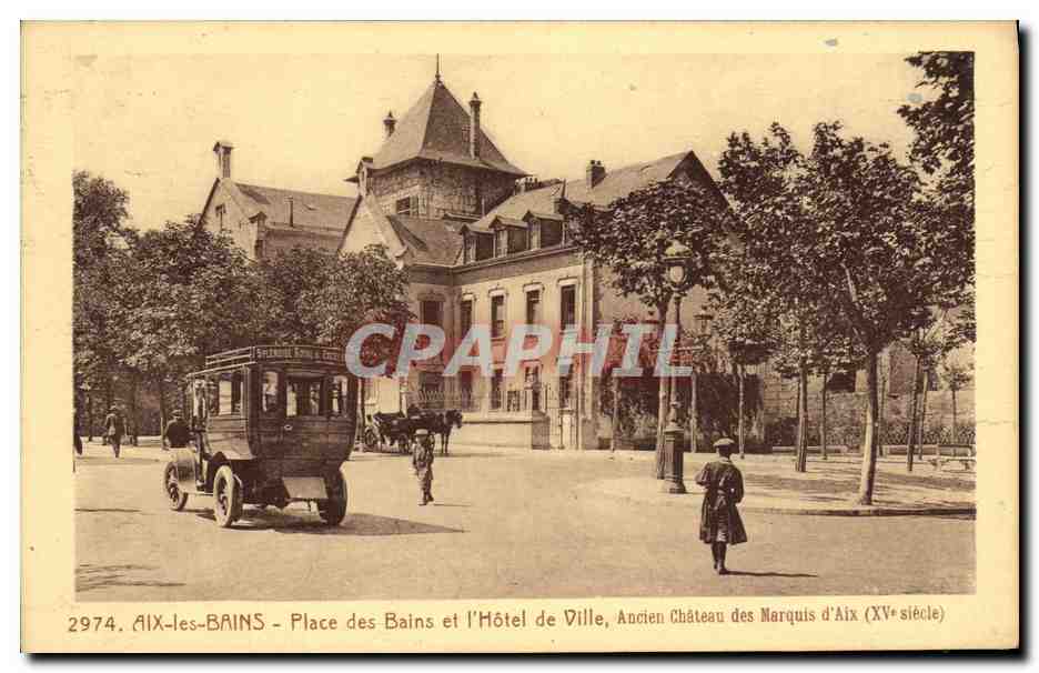 CPA Aix Les Bains Place des Bains et L Hotel de Ville Automobile 