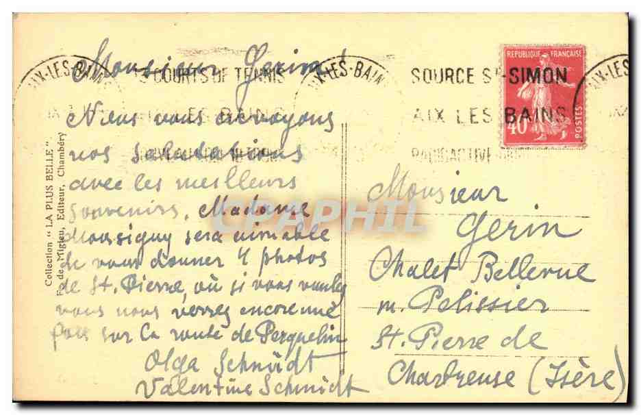 CPA Aix Les Bains Place des Bains et L Hotel de Ville Automobile  — Verso