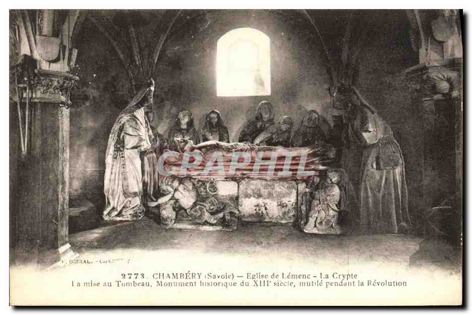 Chambéry (Savoie) — Église de Lémenc, La Crypte — La mise au Tombeau, Monument historique du XIIIe siècle, mutilé pendant la Révolution