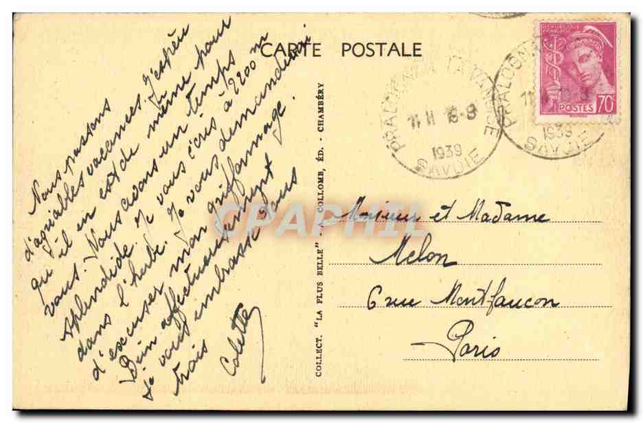 Tarjeta postal antigua Pralognan La Vanoise Le Rocher des Singes et le Grand Marchet — Reverso