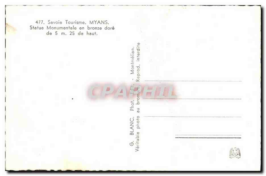 CPM Savoie Tourisme Myans Stat Monumentale en bronze dore — Verso