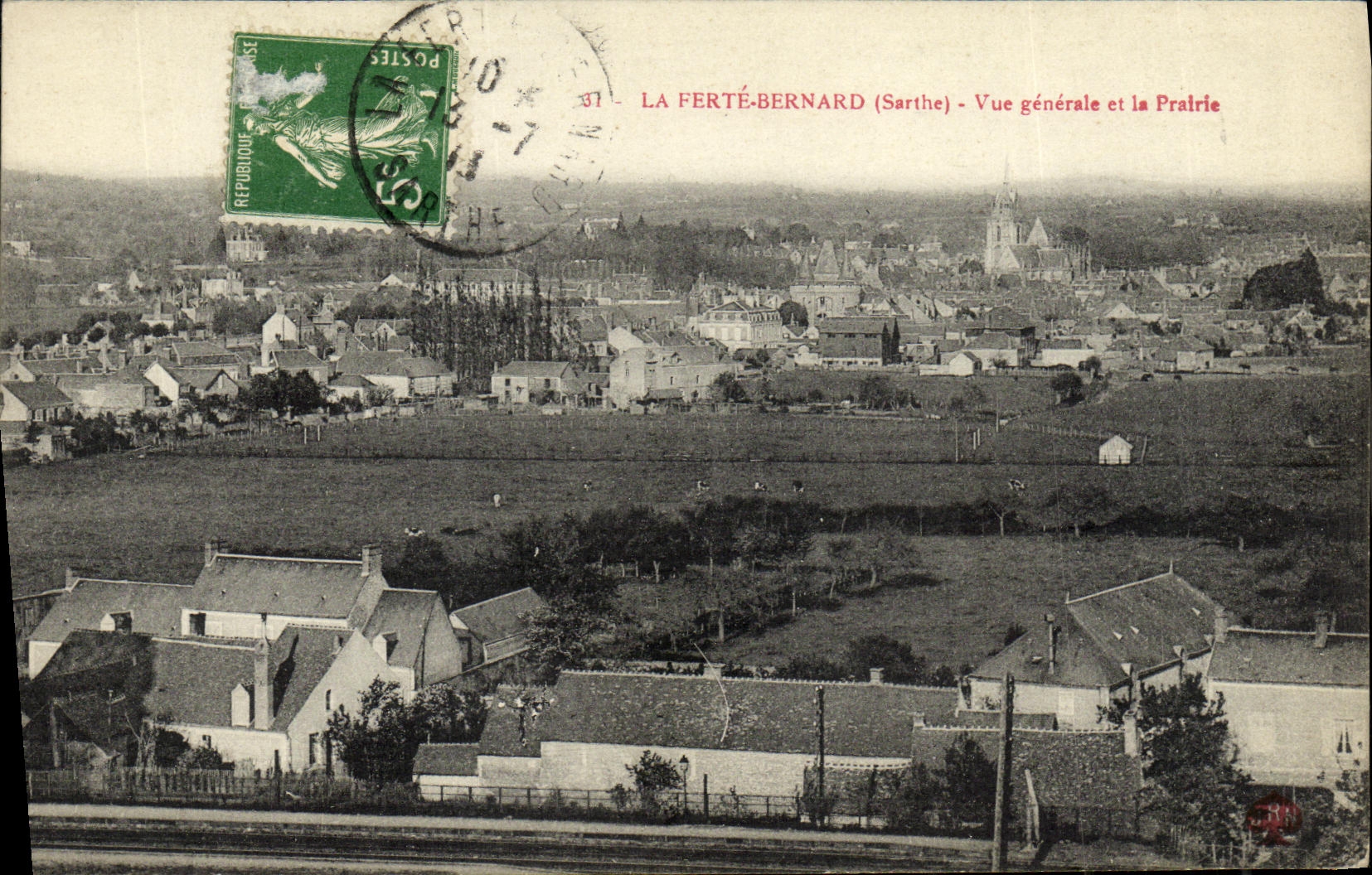 CPA La Ferte Bernard Vue Generale et la prairie 