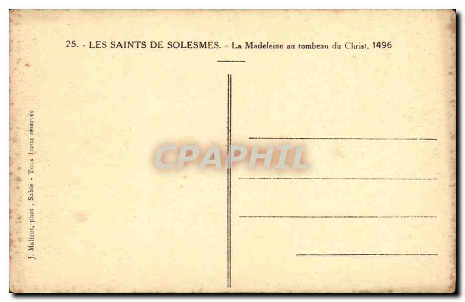 CPA Les Saints de Solesmes La Madeleine au tombeau du Christ — Rückseite