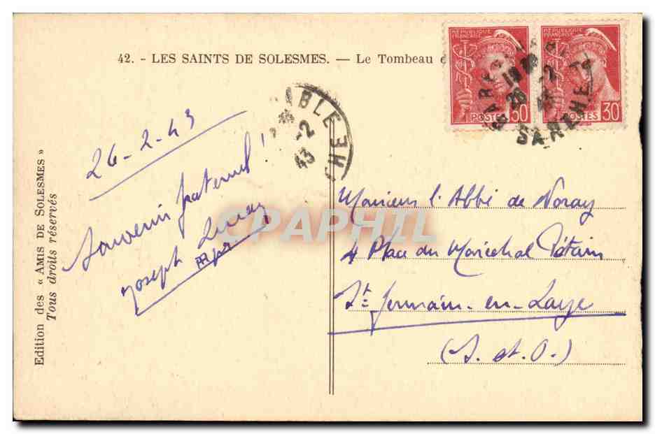 CPA Solesmes Les saints Le tombeau  — Verso